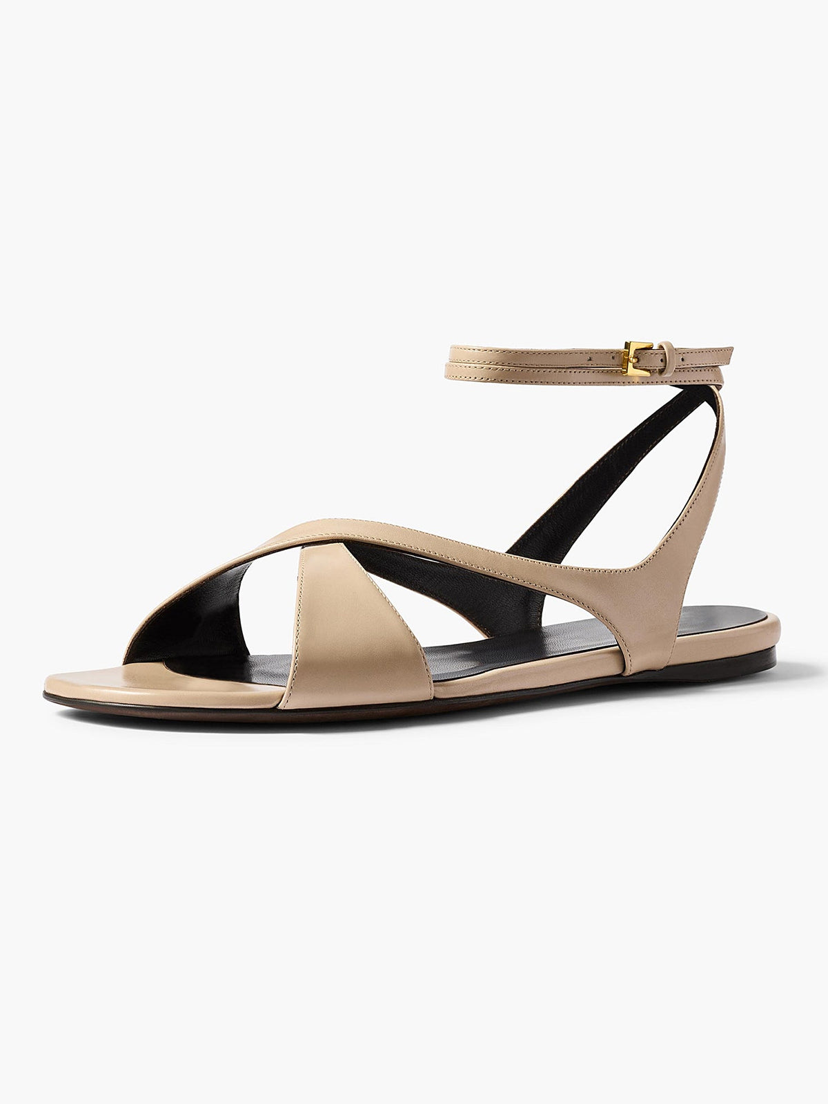Nude Square-Toe Crossed Straps Back And Ankle Strap Flats