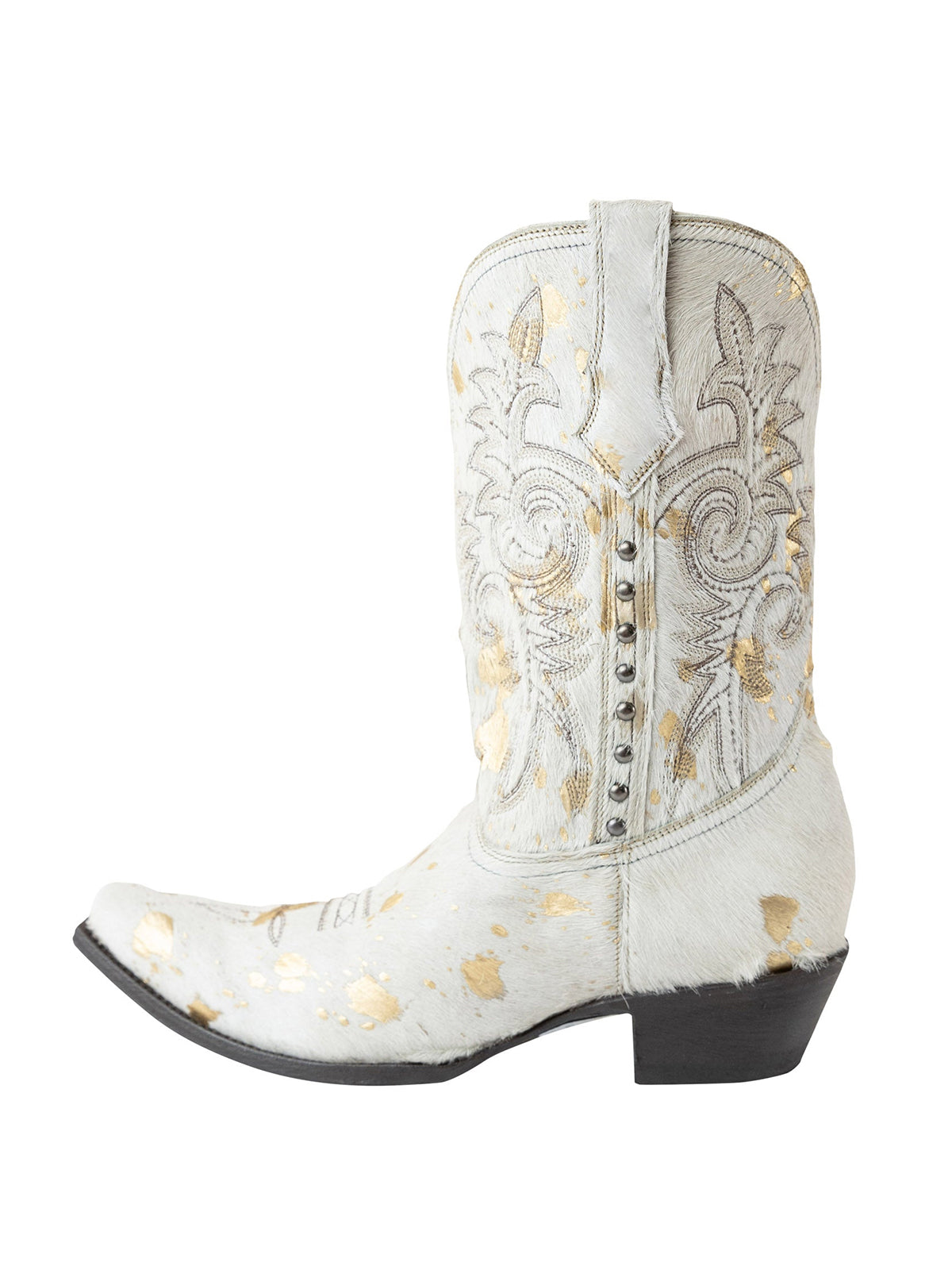 Snip-Toe Chic Embroidery And Side Studs Ankle Cowgirl Boots - Beige And Gold