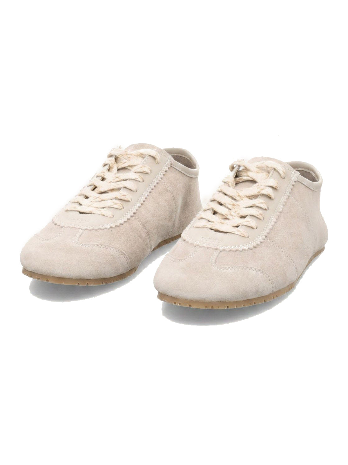 Pink Cow Suede And Cow Leather Round-Toe Lace-Up Flats Sneakers
