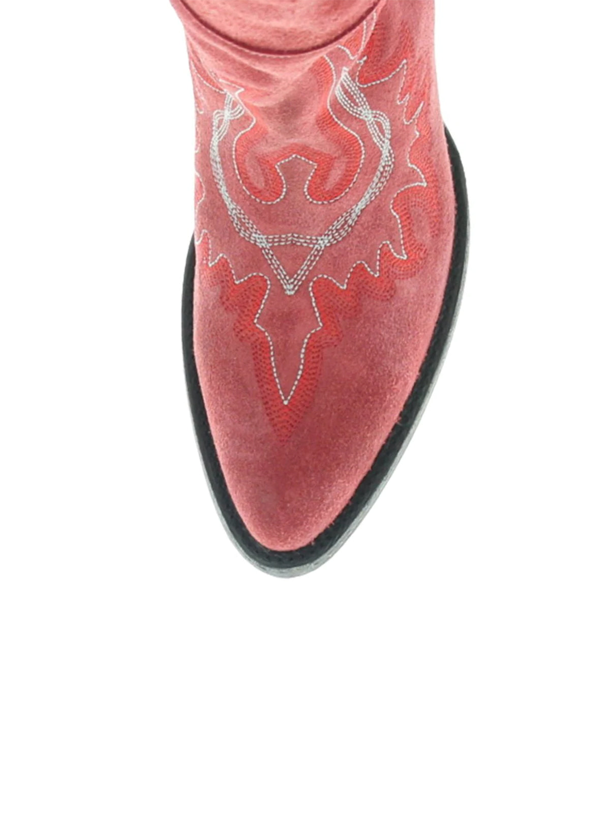 Almond-Toe Faux Suede Fringe Full-Zip Embroidery Knee High Cowgirl Boots - Red