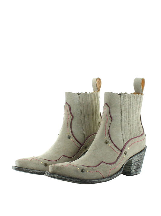 Green Faux Suede Snip-Toe Metal Inlay Detail Ankle Cowgirl Boots