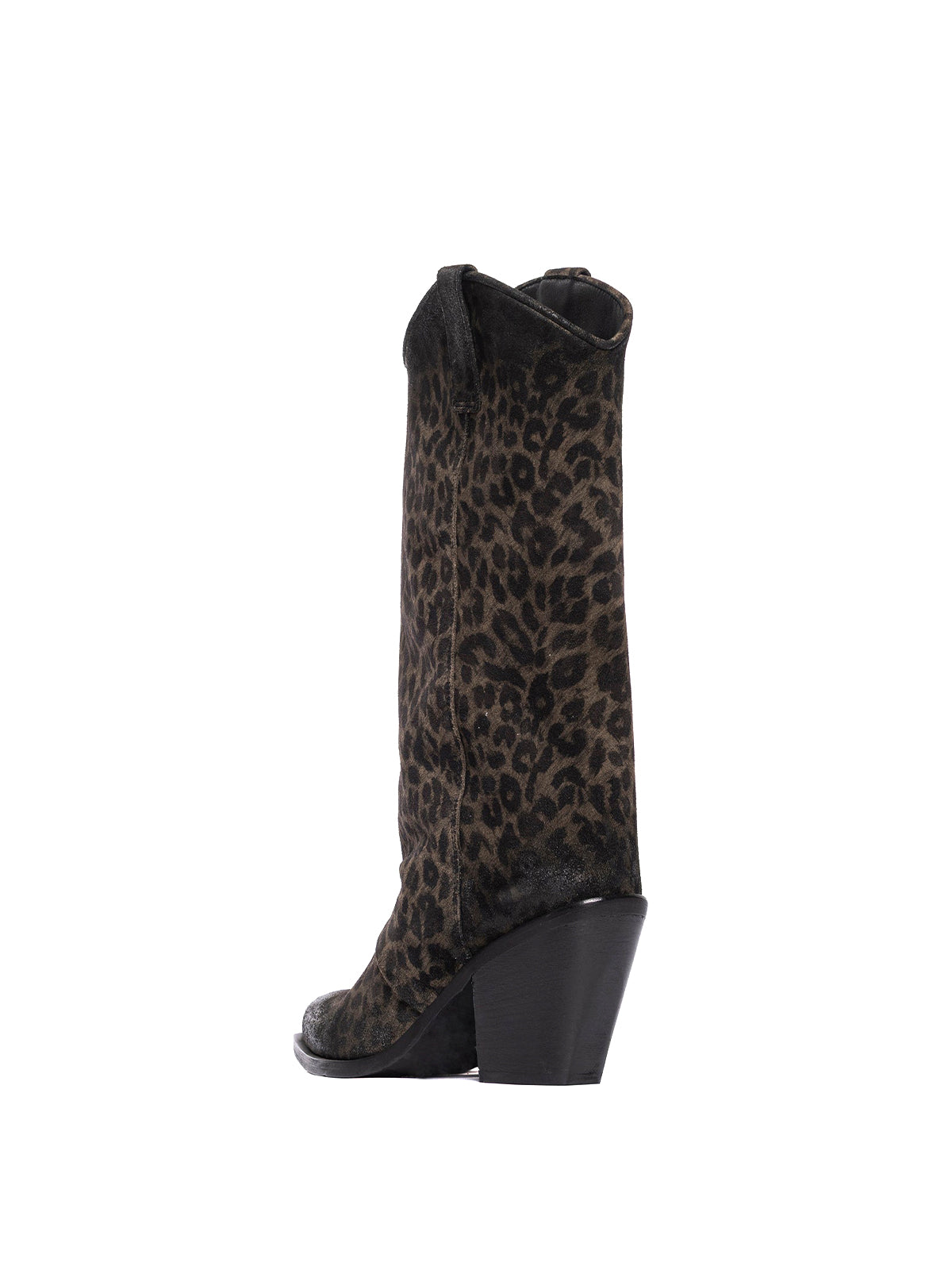 Leopard Faux Suede Snip-Toe Mid Calf Cowgirl Boots