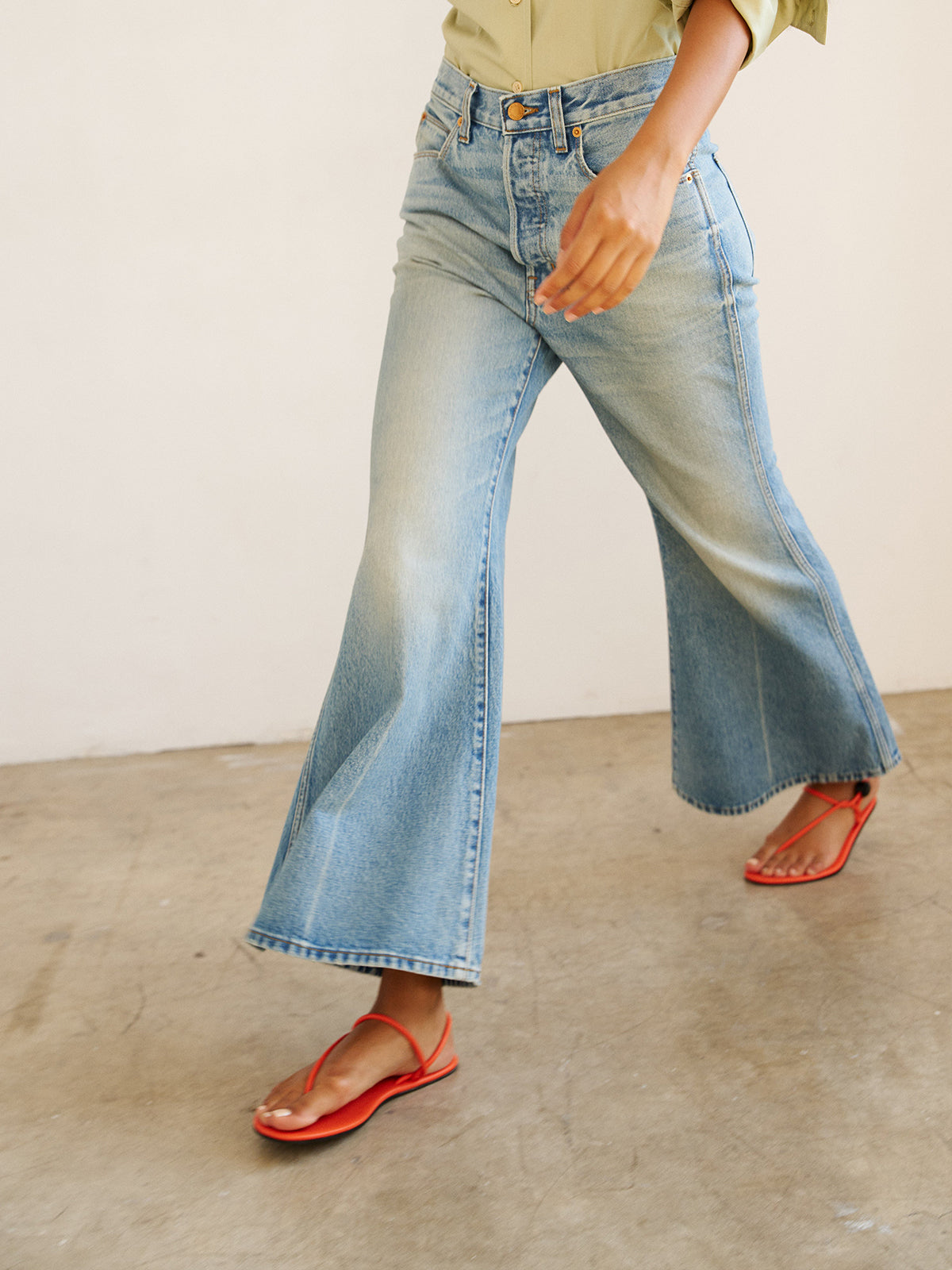 Orange Round-Toe Flip-Flops String Detail Slip-On Flats