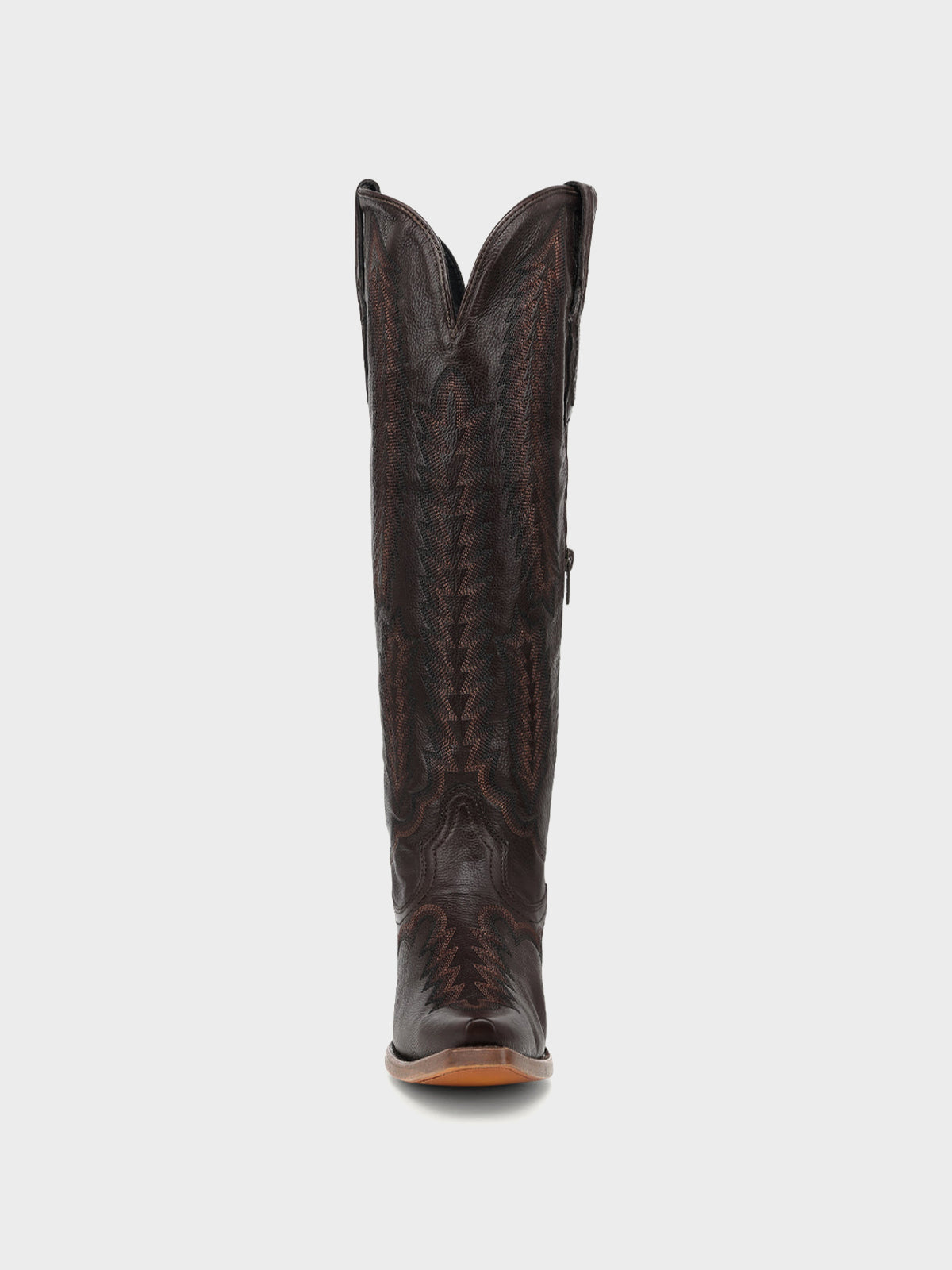 Chocolate Sleek Snip-Toe Chic Embroidery Half-Zip Knee High Cowgirl Boots