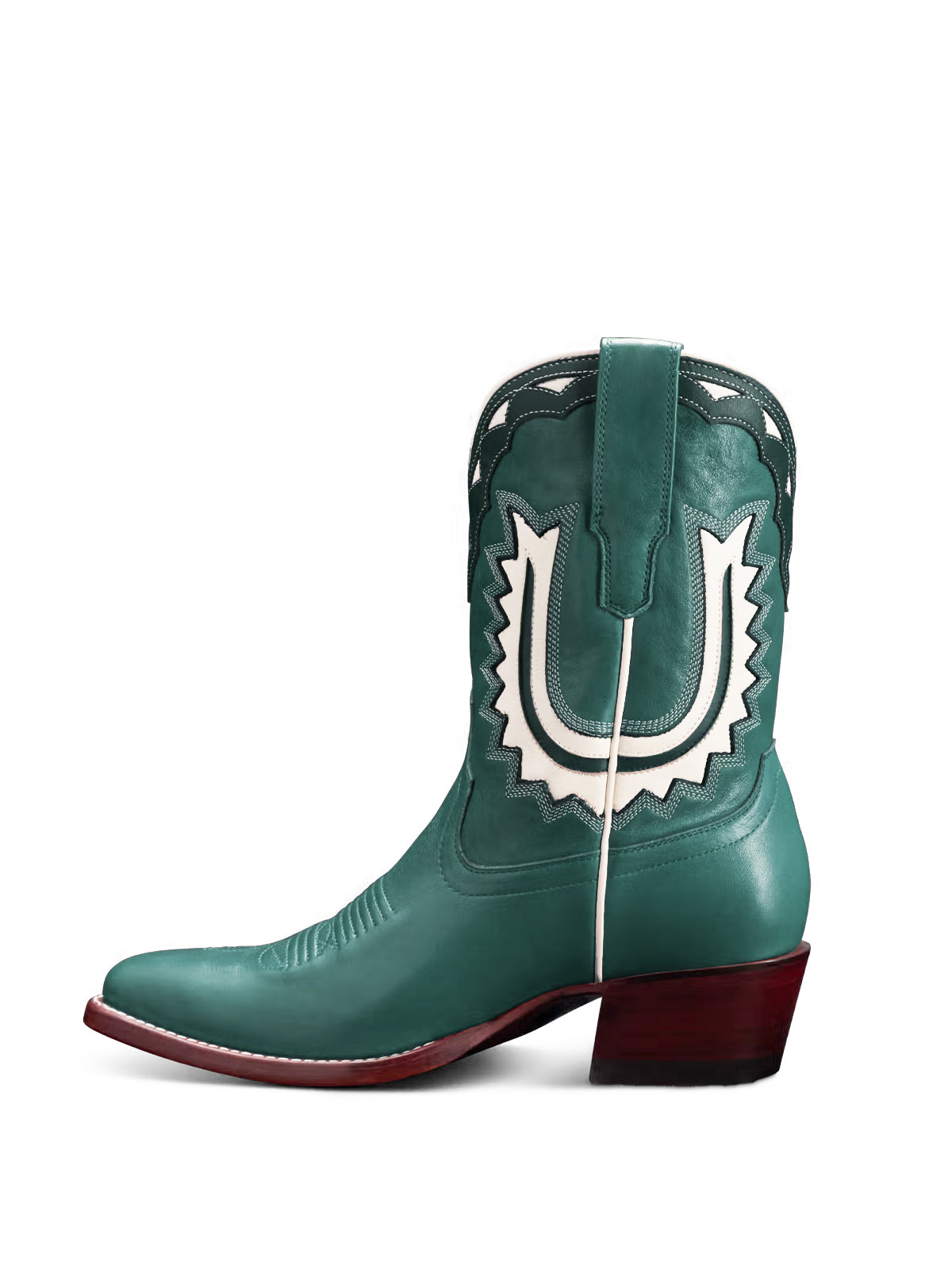Turquoise Almond-Toe Horseshoe Inlay Cowgirl Ankle Boots