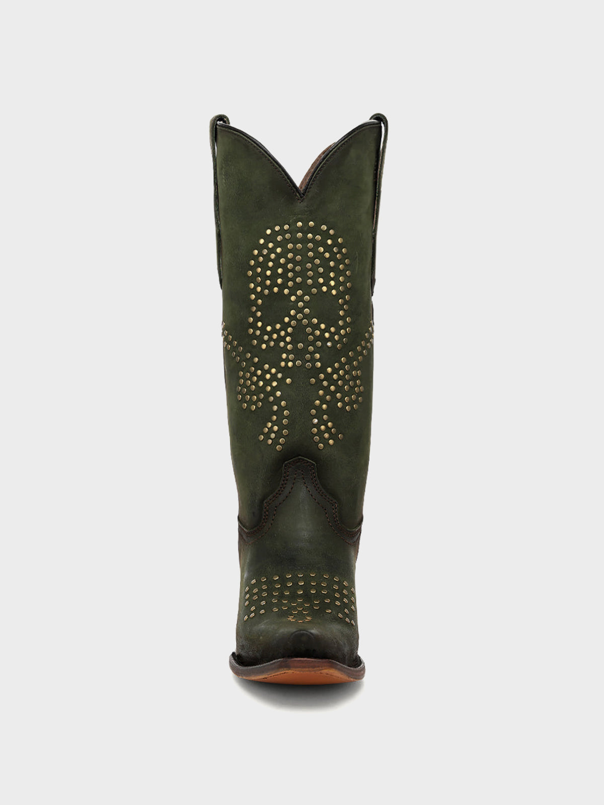 Green Snip-Toe Skull Design With Studs Mid Calf Cowgirl Boots