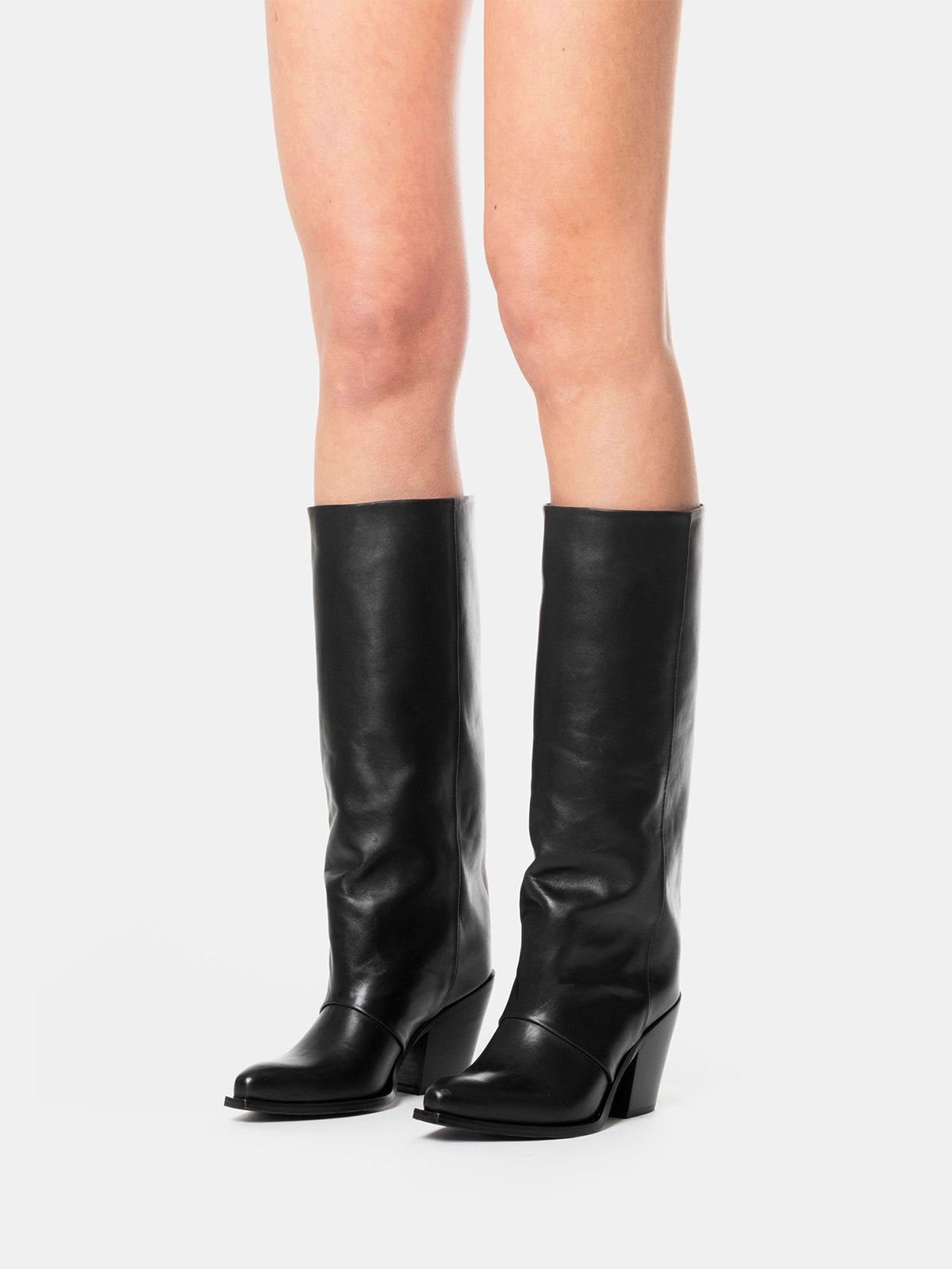Black Snip-Toe Simple Wide Calf Knee High Classic Cowgirl Boots