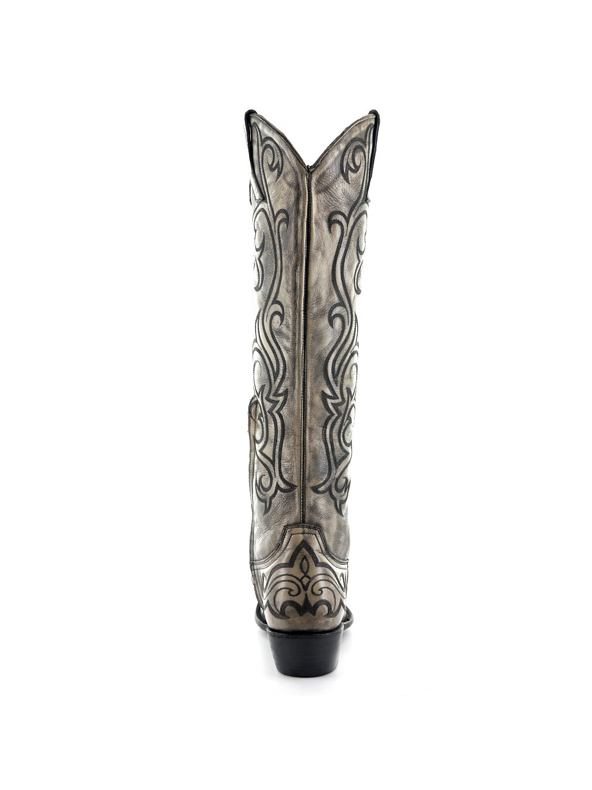 Distressed Bone Snip-Toe Delicate Embroidery Half-Zip Knee High Cowgirl Boots