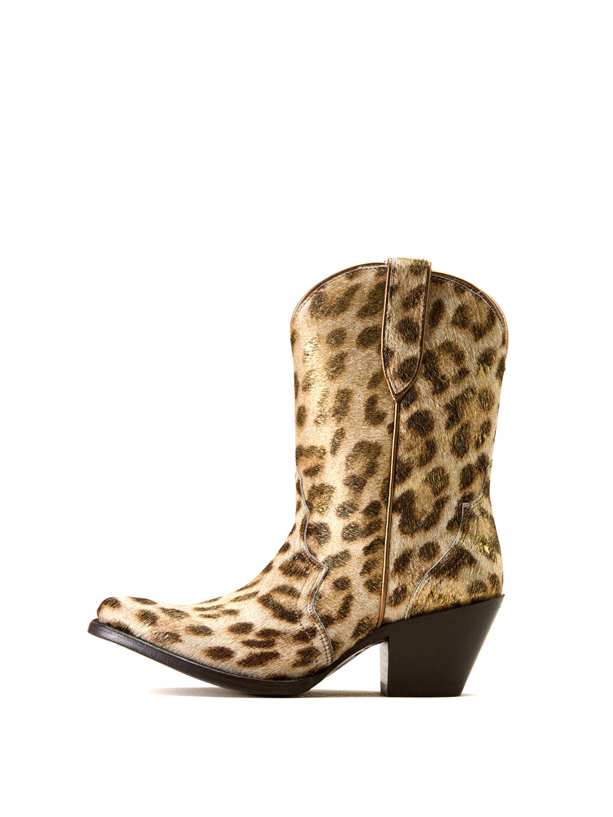 Metallic Gold Leopard Print Horsehair Mid Calf Western Boots