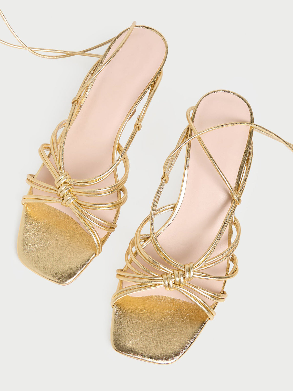 Metallic Gold Square-Toe Lace-Up Kitten Heels