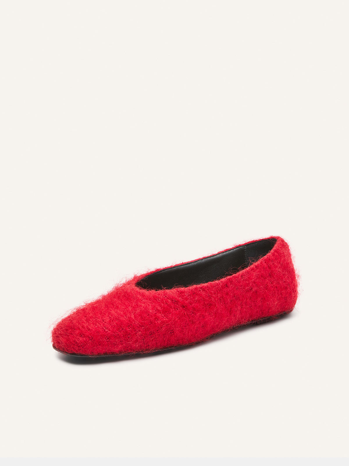 Red Plush Square-Toe Classic Ballet Flats