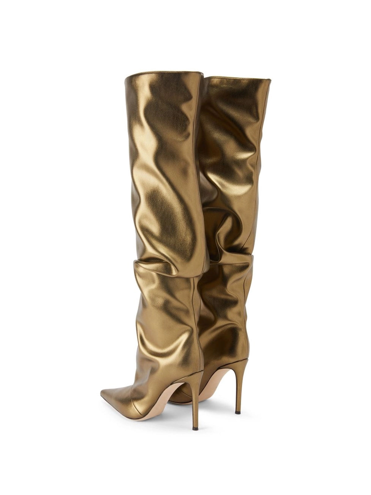 Metallic Bronze Pointed-Toe Sleek Wide Calf Knee High Stiletto Boots