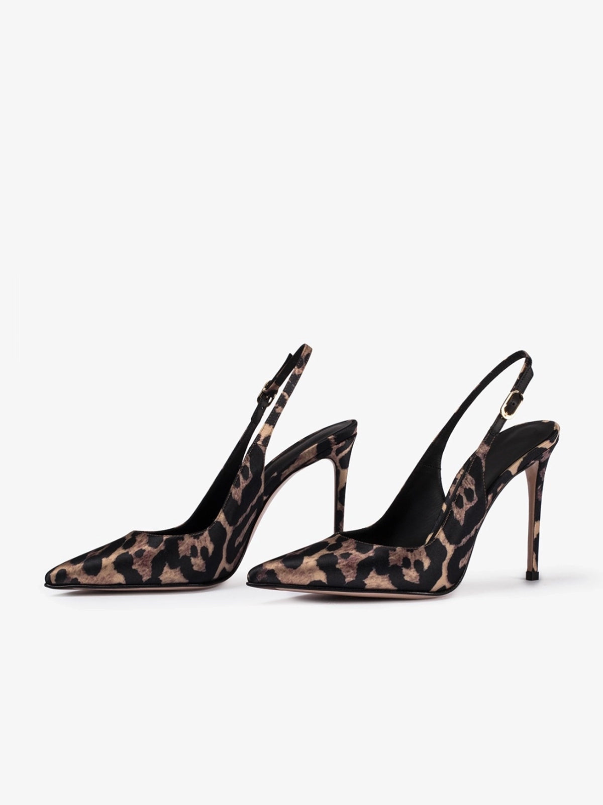 Leopard Satin Pointed-Toe Classic Slingback High Heels