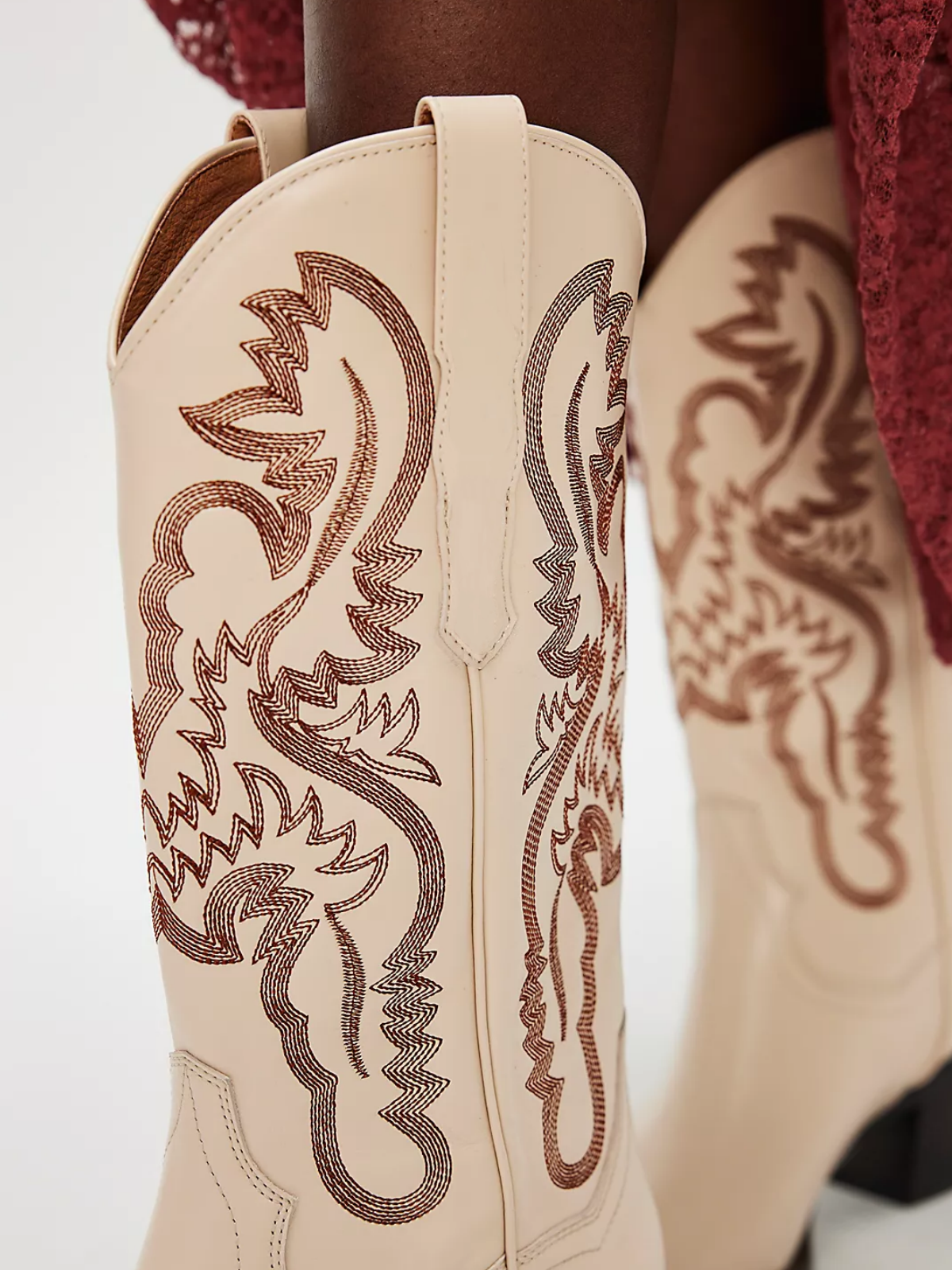 Ivory Snip-Toe Classic Embroidery Wide Mid Calf Tall Cowgirl Boots