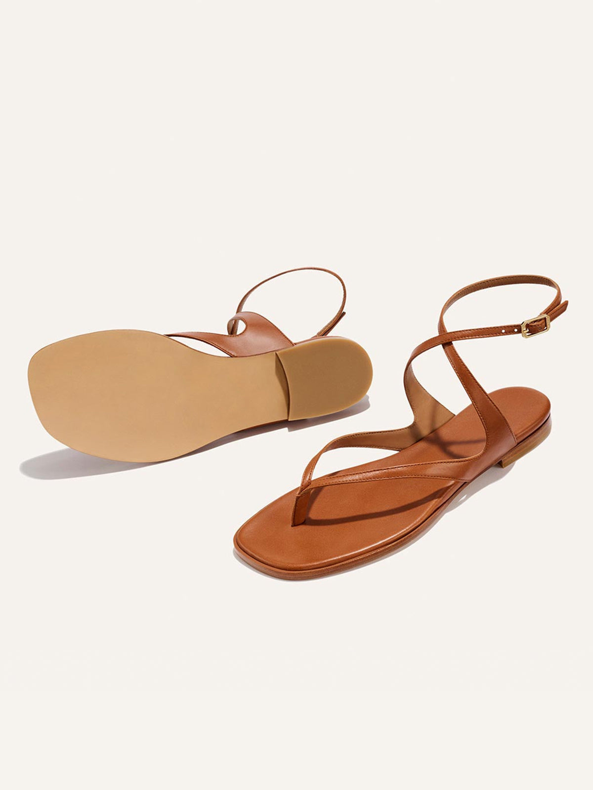 Brown Square-Toe Strappy And Ankle Strap Chic Sandals Flats