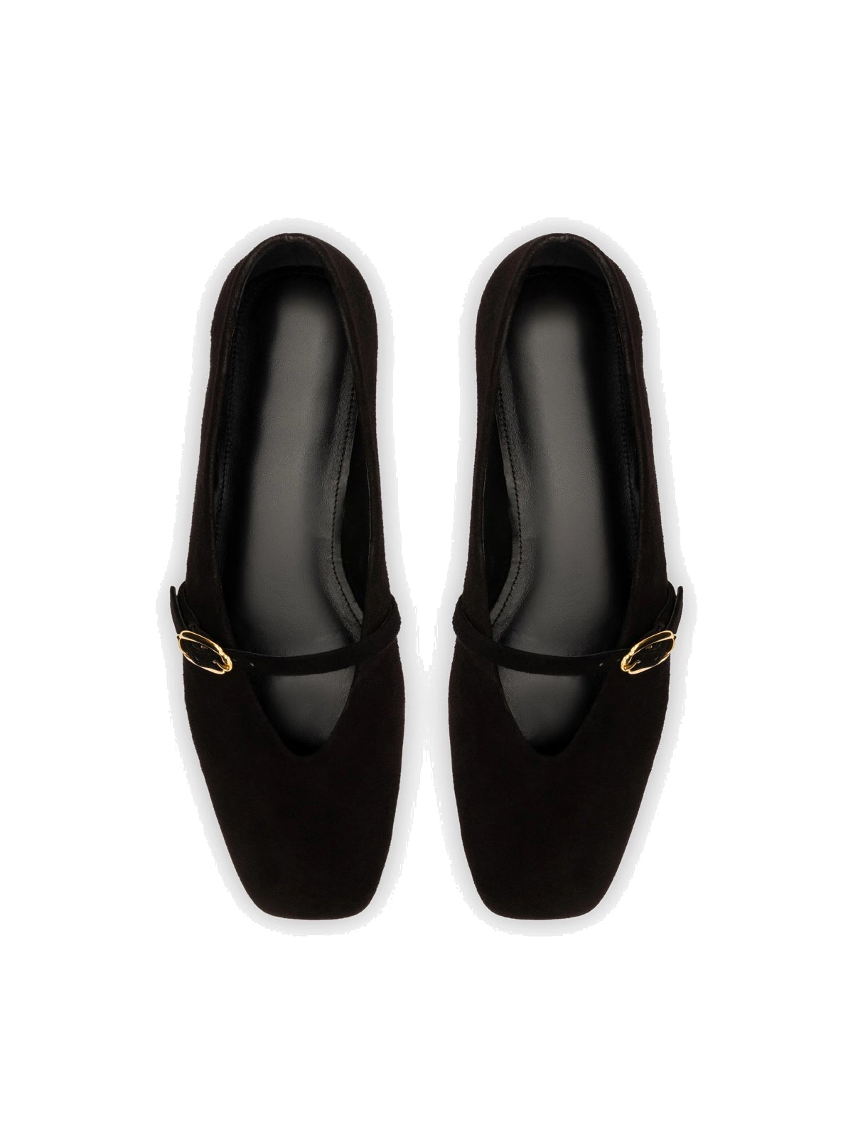 Black Faux Suede Square-Toe Buckle Mary Jane Ballet Classic Flats