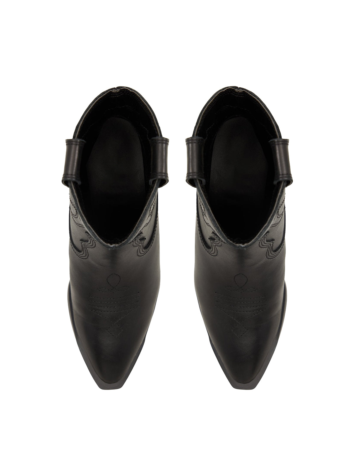 Black Almond-Toe Embroidery Ankle Cowgirl Boots