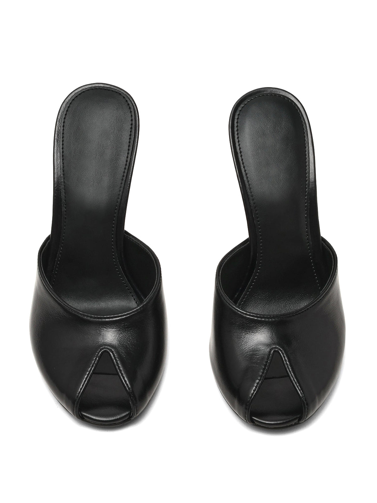 Black Peep Round-Toe Slip-On Backless Mules High Heels