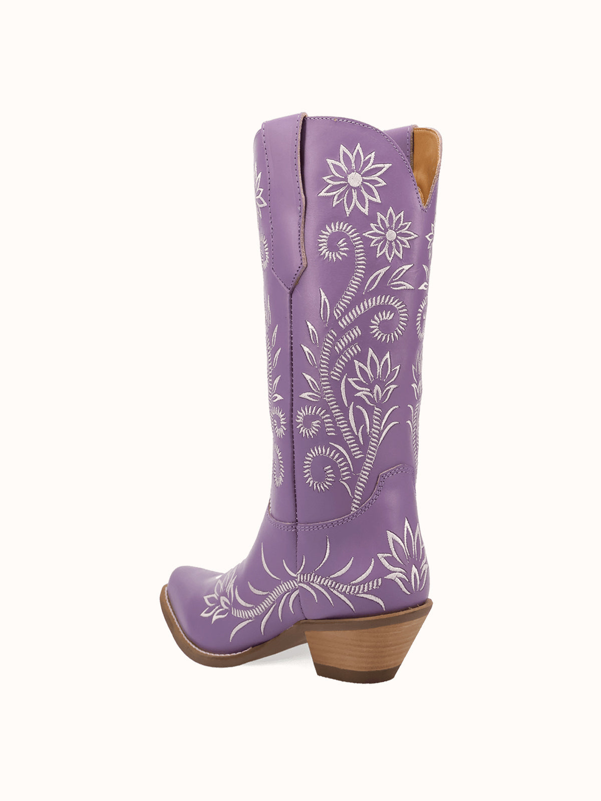 Purple Snip-Toe White Flowers Embroidery Chic Mid Calf Cowgirl Boots