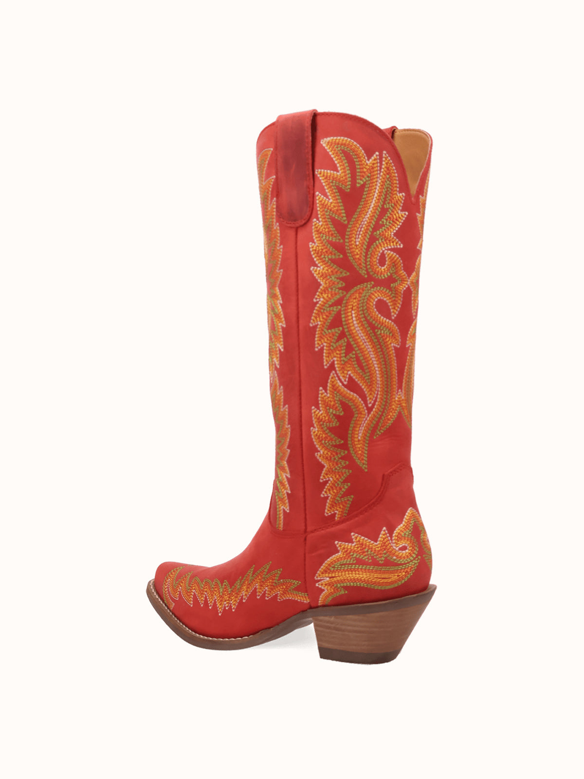 Red Snip-Toe Chic Flame Embroidery Sleek Mid Calf Cowgirl Boots