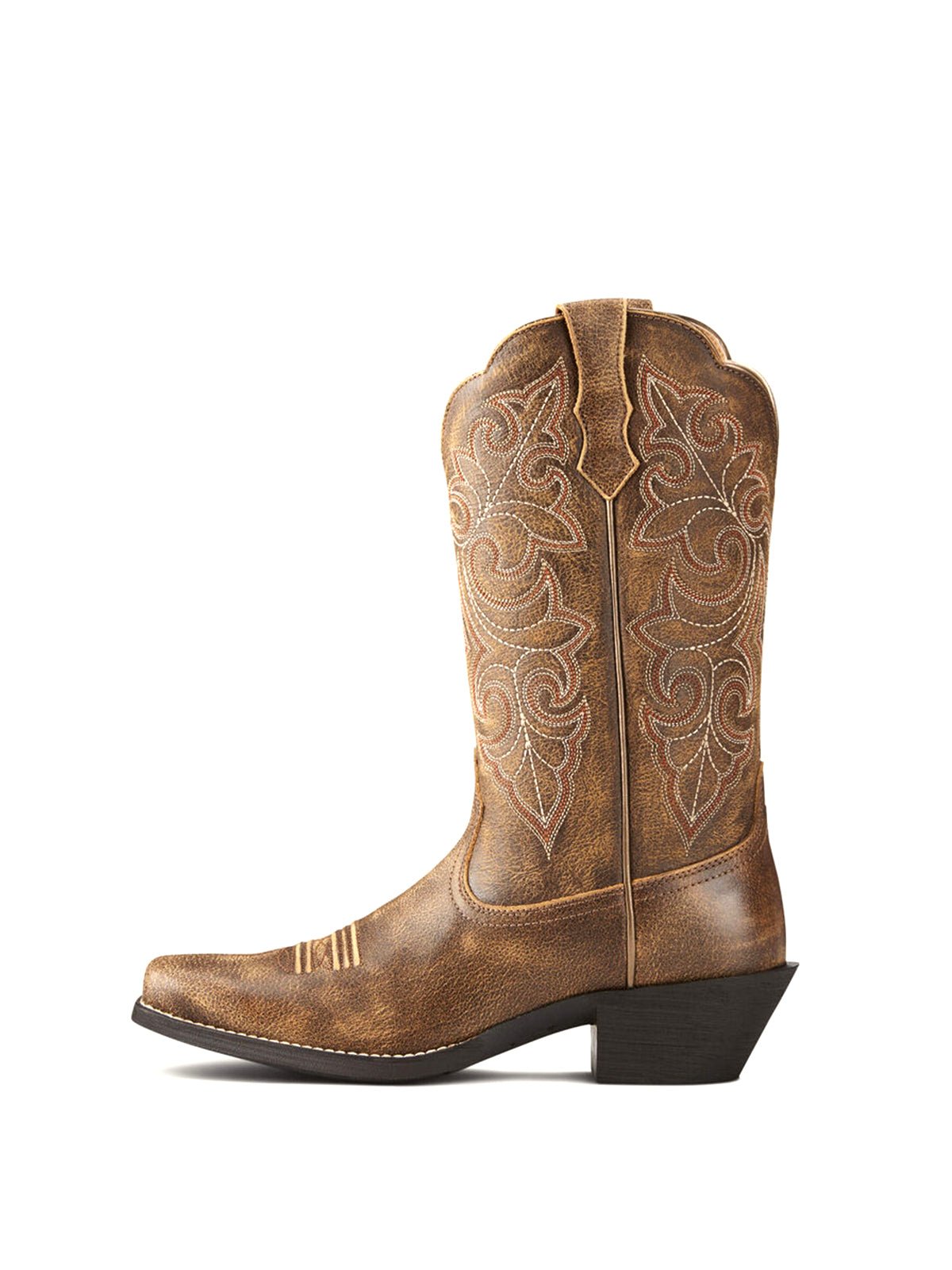 Tan Square-Toe Stitching Western Mid Calf Cowgirl Boot