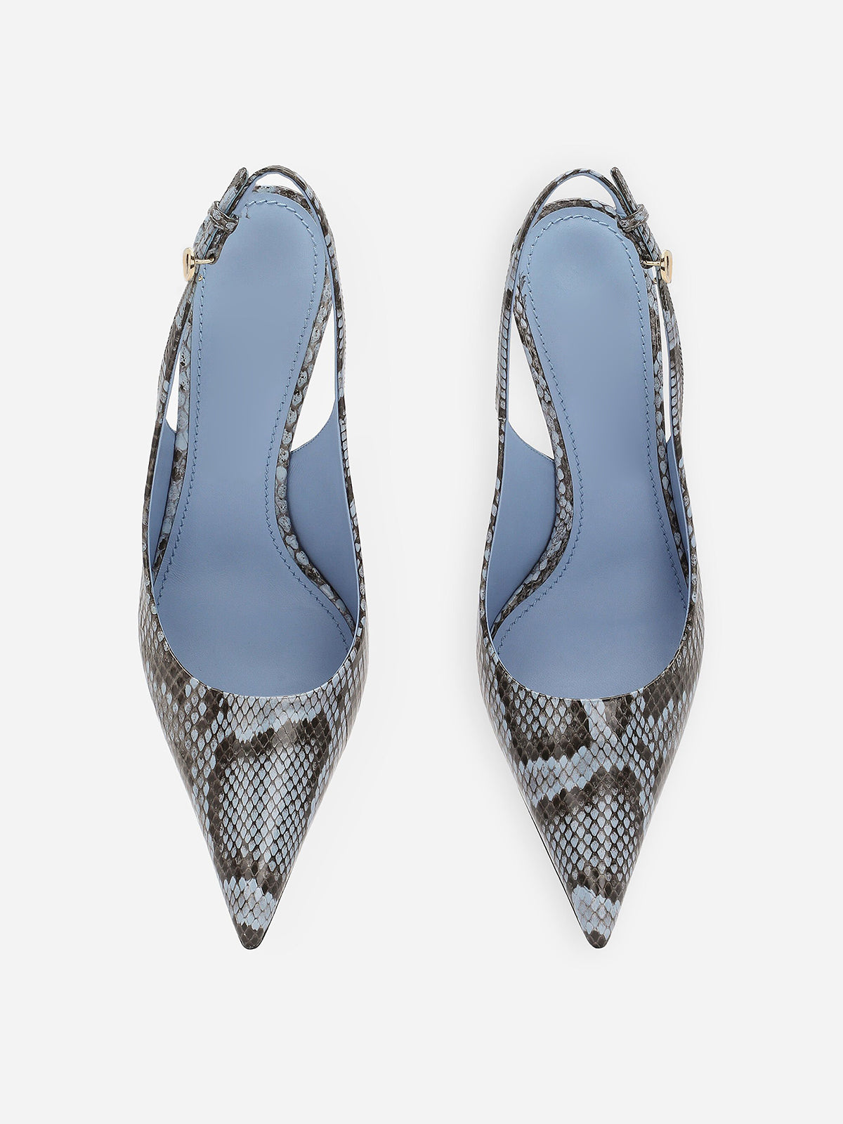 Blue Snakeskin Print Pointed-Toe Buckle Slingback High Heels Pumps