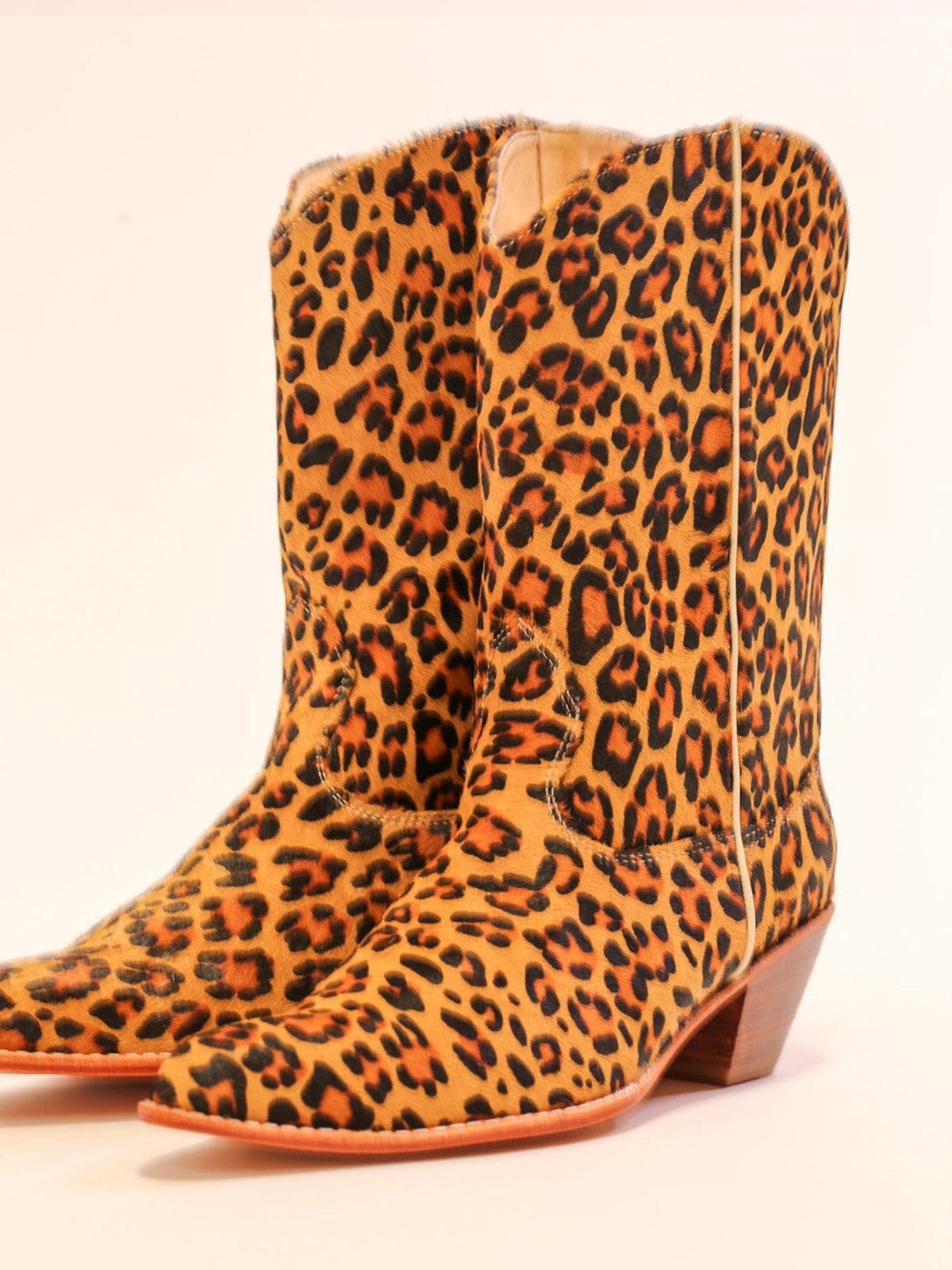 Classic Leopard Print Round-Toe Back Full-Zip Simple Cowgirl Boots