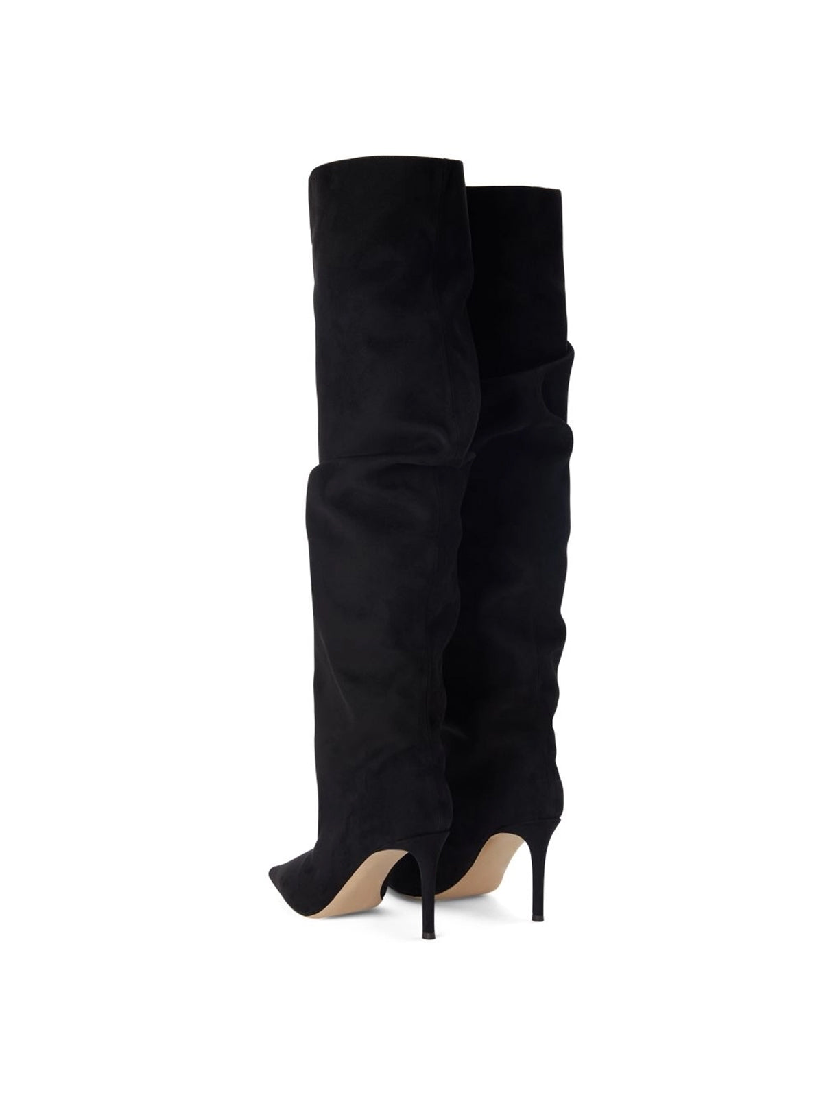 Black Faux Suede Pointed-Toe Sleek Wide Calf Knee High Stiletto Boots