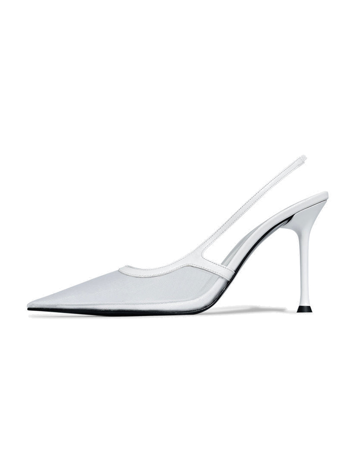 White Mesh Pointed-Toe Chic Back Strap Pumps High Heels