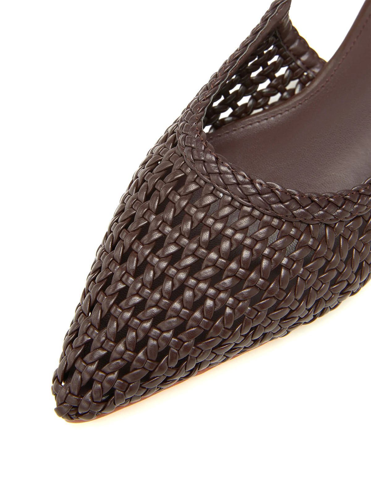 Coffee Woven Vegan Leather Pointed-Toe Classic Back Strap Flats
