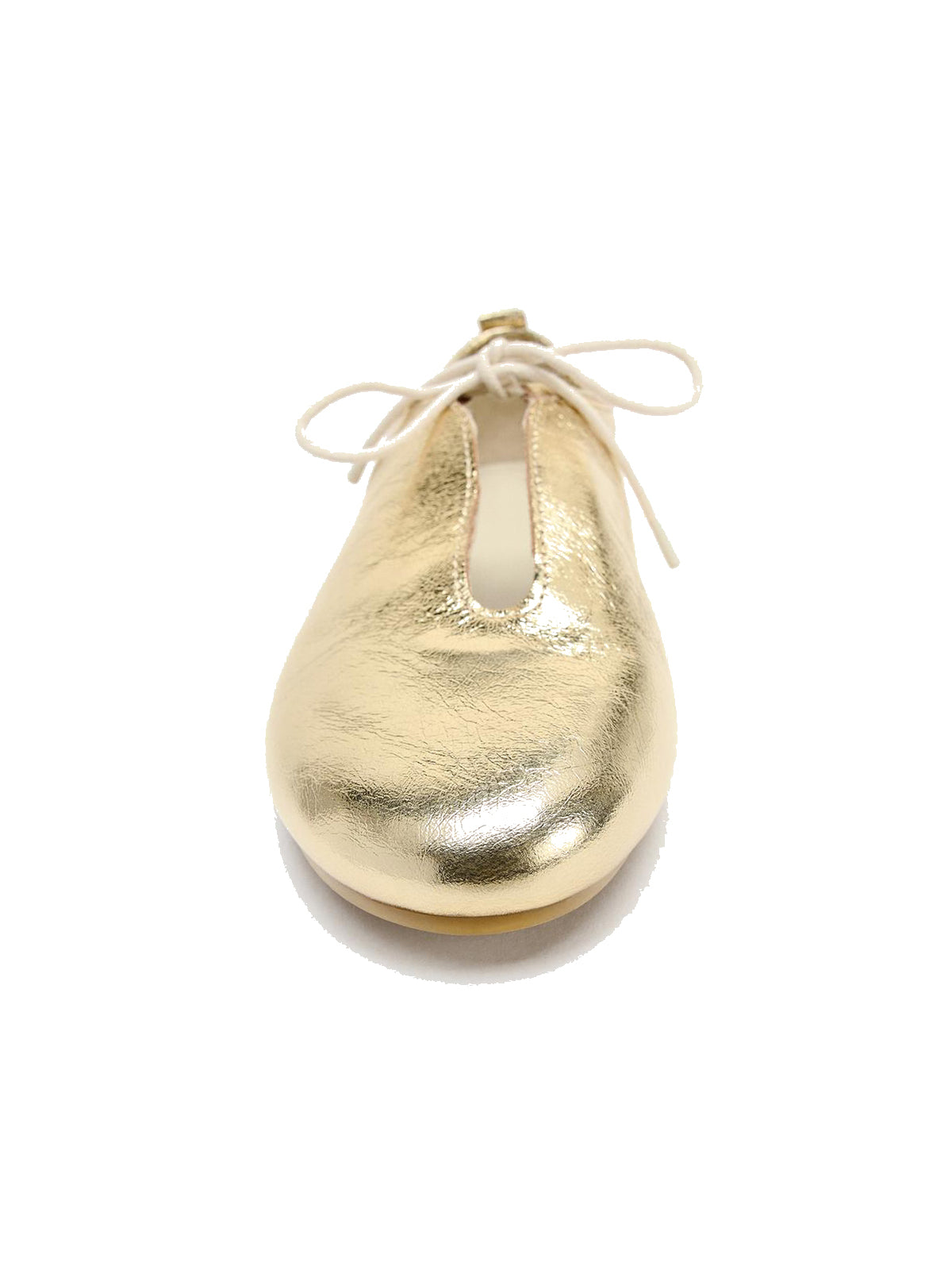 Metallic Gold Round-Toe Front Bow Classic Ballet Flats
