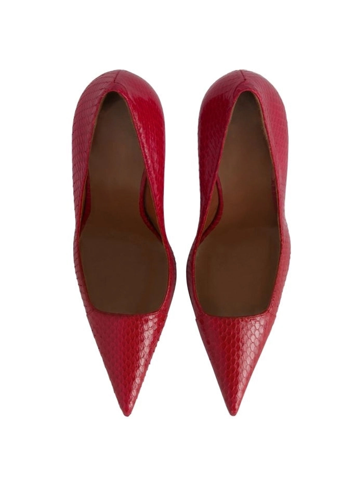 Red Snakeskin Print Pointed-Toe Classic Slip-On Pumps High Heels