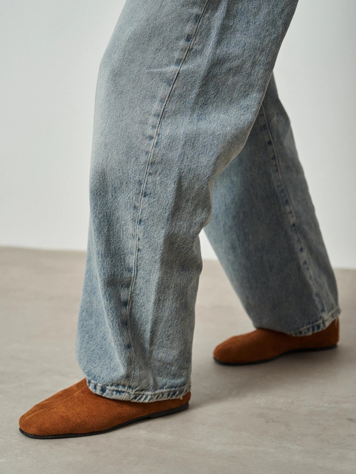 Brown Cow Suede Round-Toe Slip-On Simple Flats