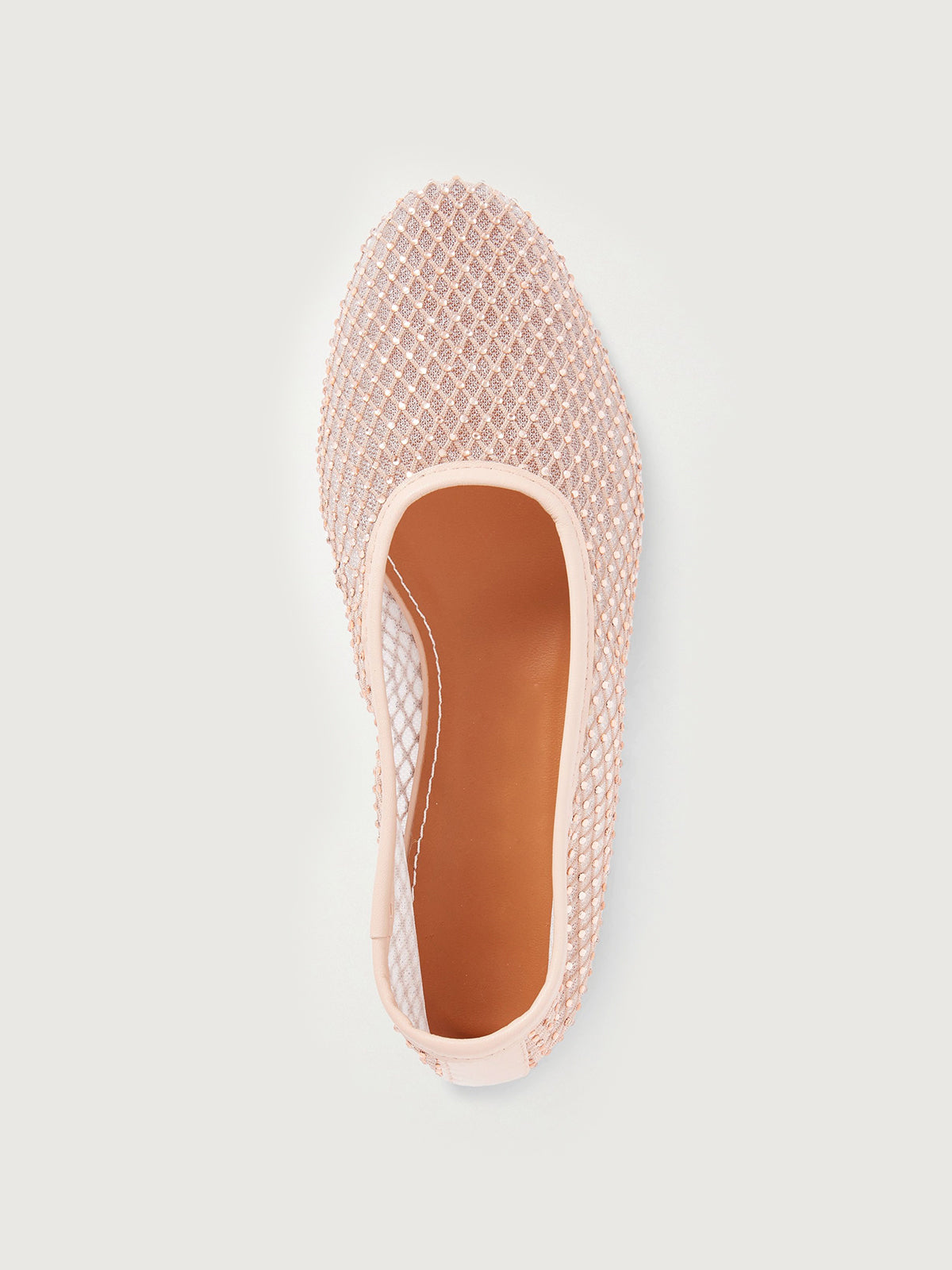 Pink Mesh With Rhinestones Round-Toe Slip-On Ballet Flats