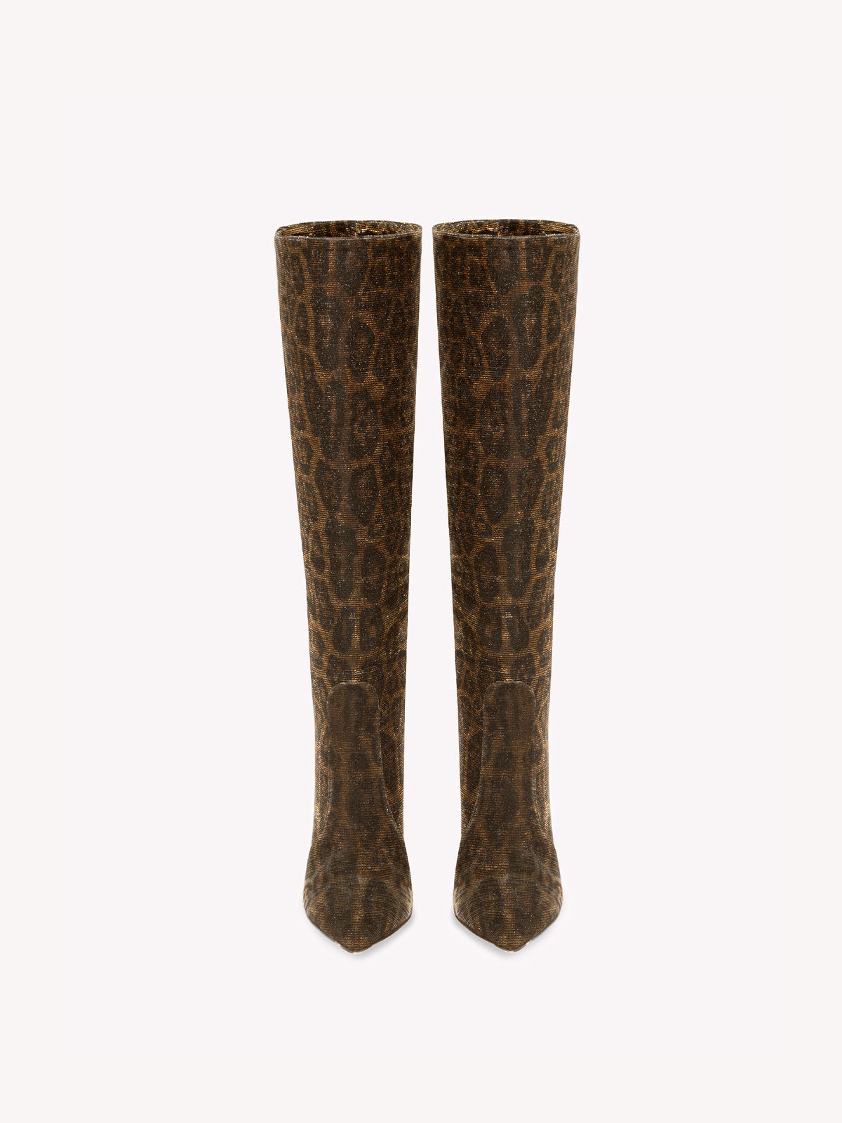 Leopard Faux Suede Pointed-Toe Wide Calf Knee High Stiletto Boots