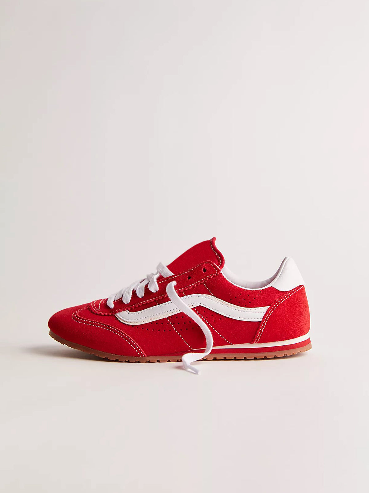 Red Faux Suede Round-Toe Lace-Up Flats Sneakers