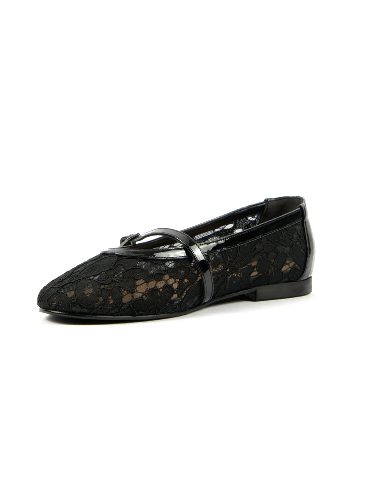 Black Lace Mesh Round-Toe Chic Mary Jane Classic Ballet Flats