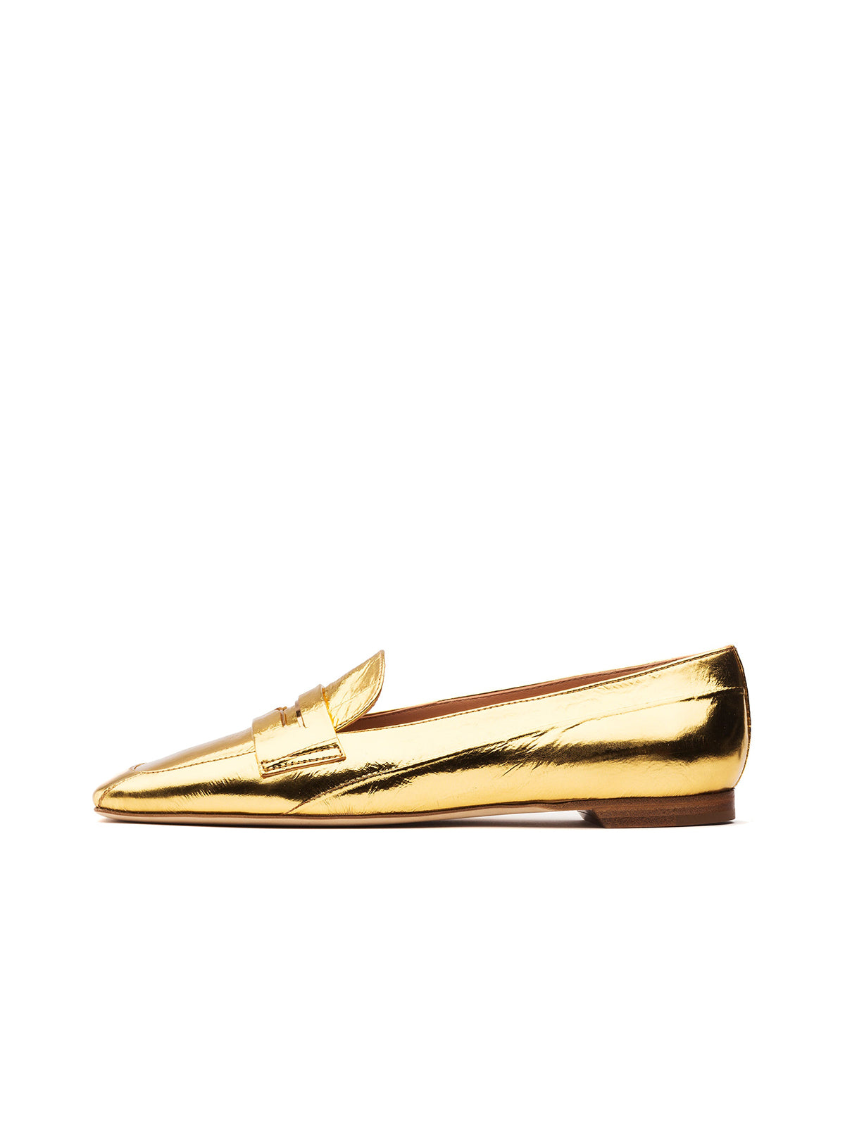 Metallic Gold Eel Pattern Square-Toe Slip-On Flats