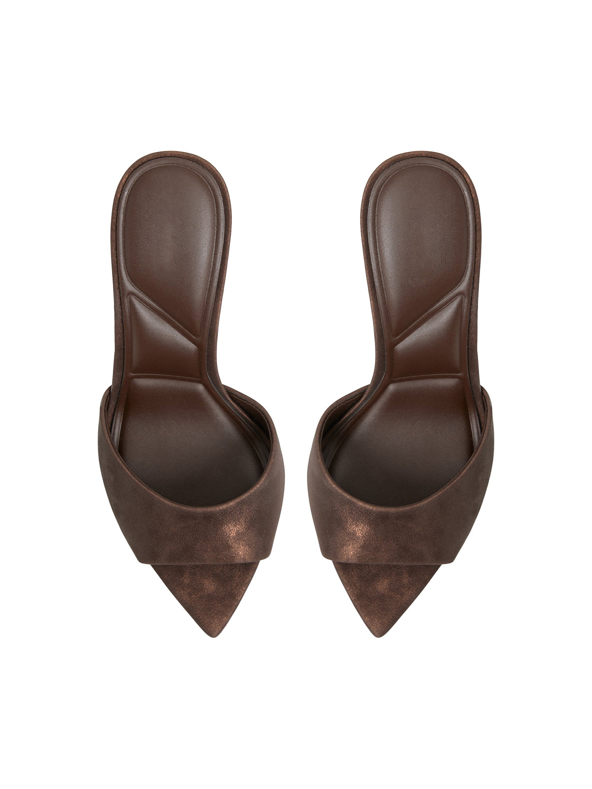 Metallic Dark Brown Open Pointed-Toe Slip-On Backless High Heels