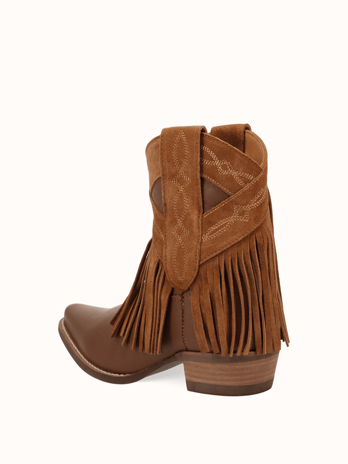 Brown Snip-Toe Faux Suede Fringe Chic Ankle Cowgirl Boots