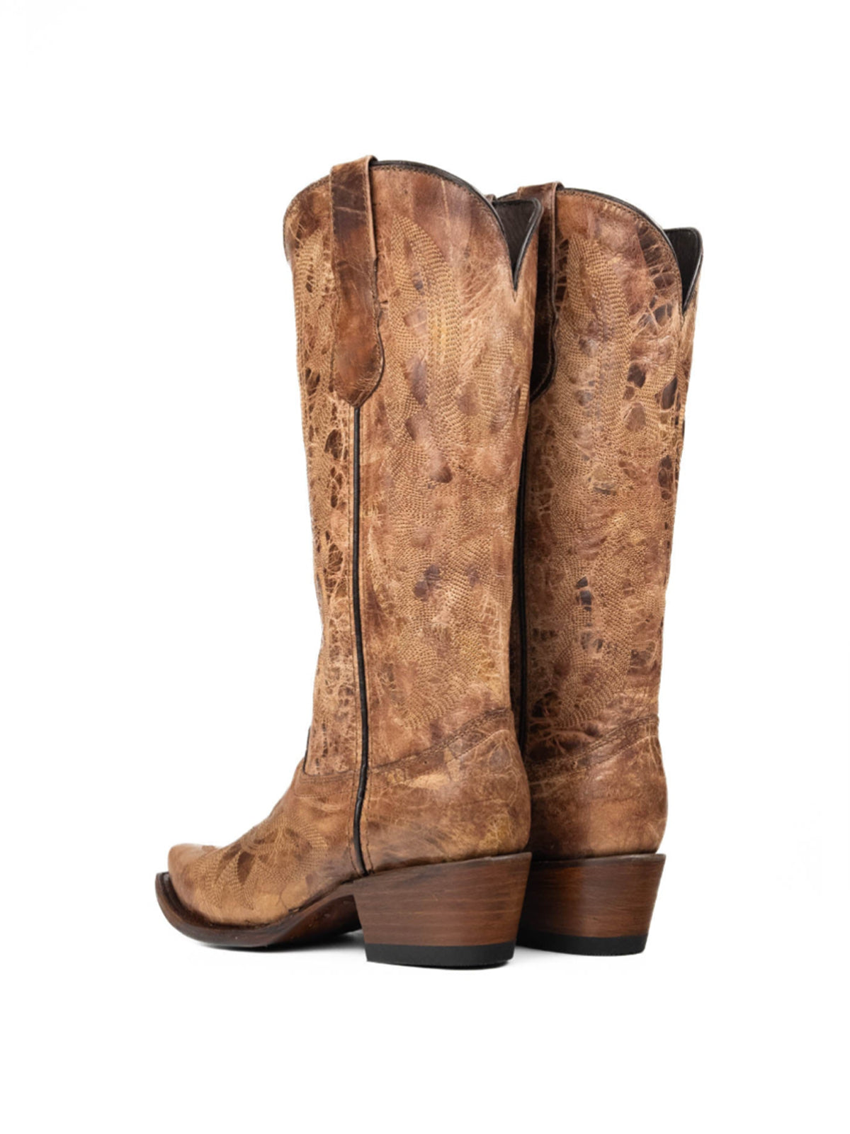 Snip-Toe Sleek Embroidery Mid Calf Cowgirl Boots For Woman - Distressed Tan