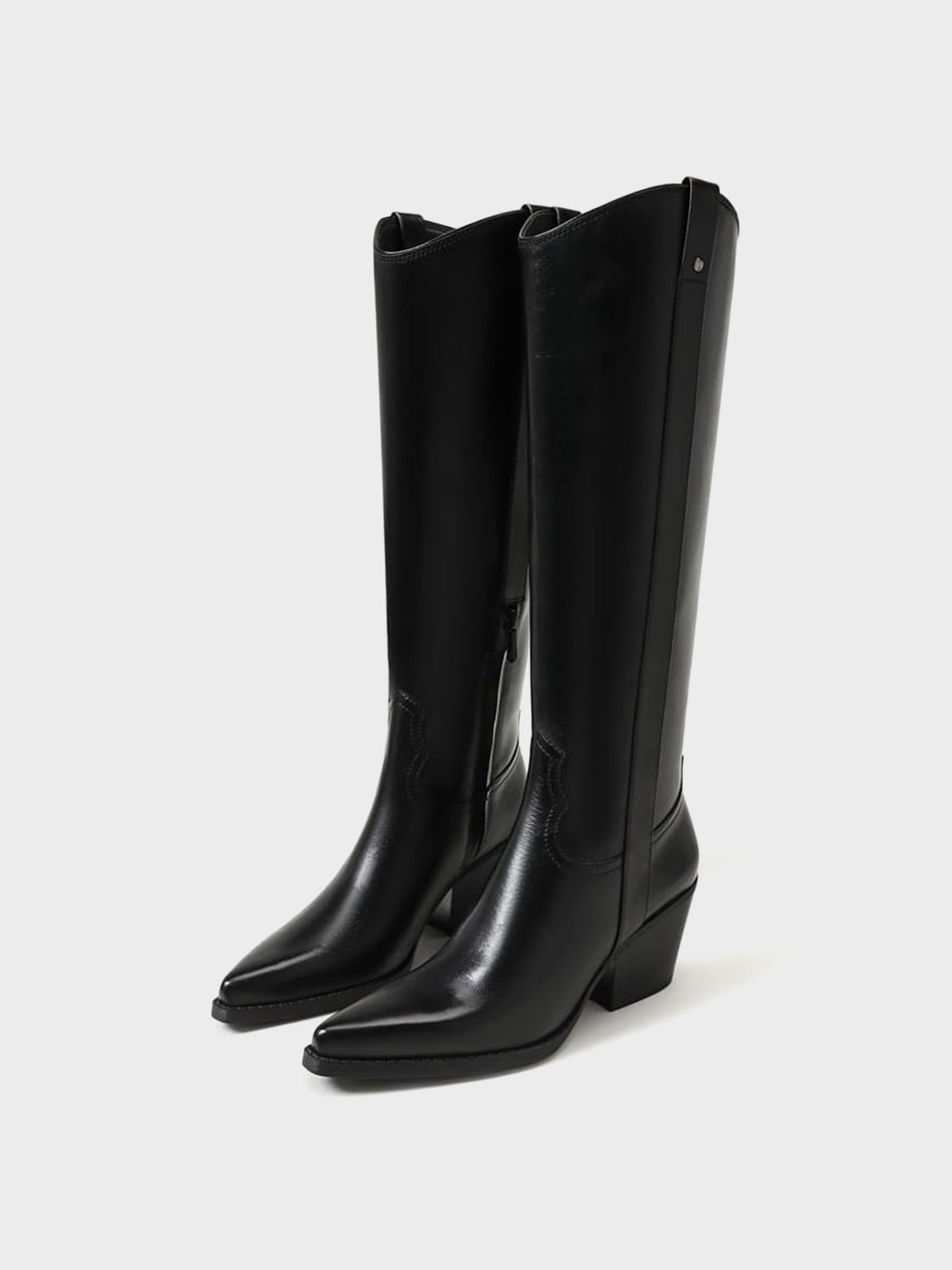 Pointed-Toe Chic Western Half-Zip Knee High Cowgirl Boots - Black
