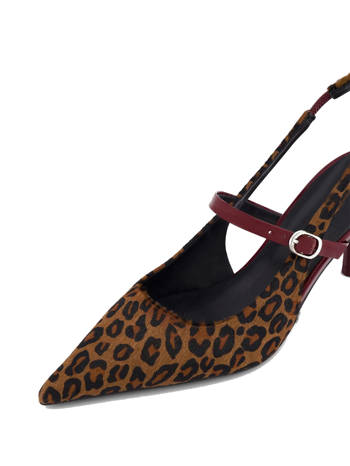 Leopard Print Pointed-Toe Patent Middle Strap And Slingback Kitten Heels