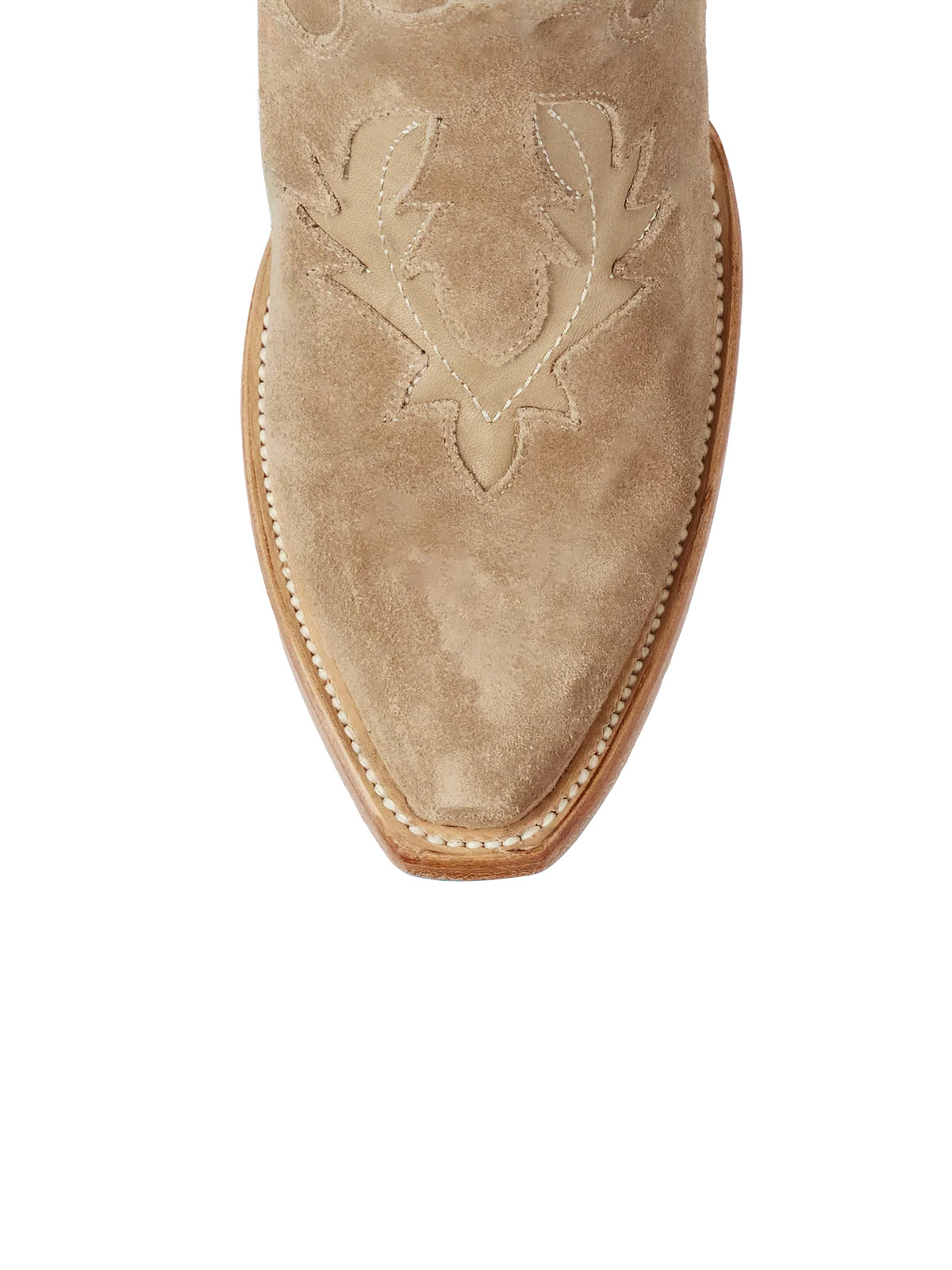 Half-Zip Snip-Toe Embroidery And Inlay Back Lace-Up Knee High Cowgirl Boots - Tan