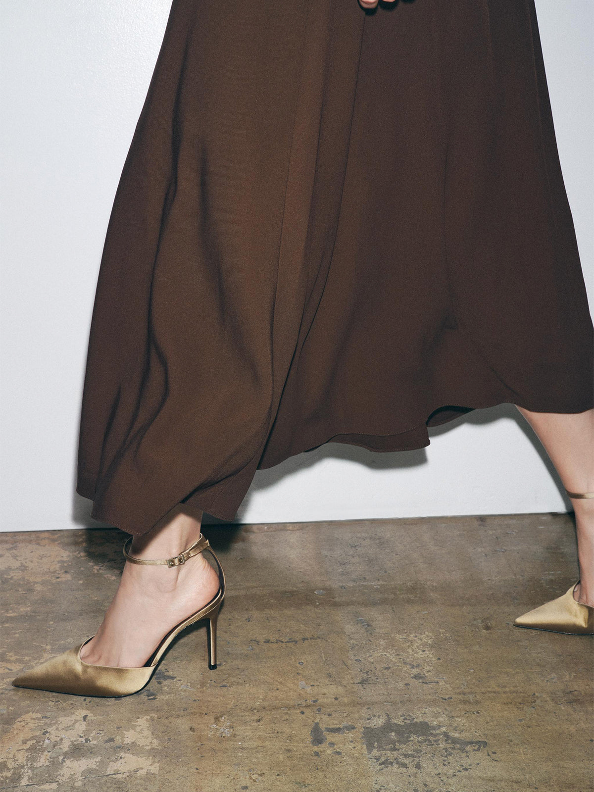 Green Satin Pointed-Toe Ankle Strap Simple High Heels