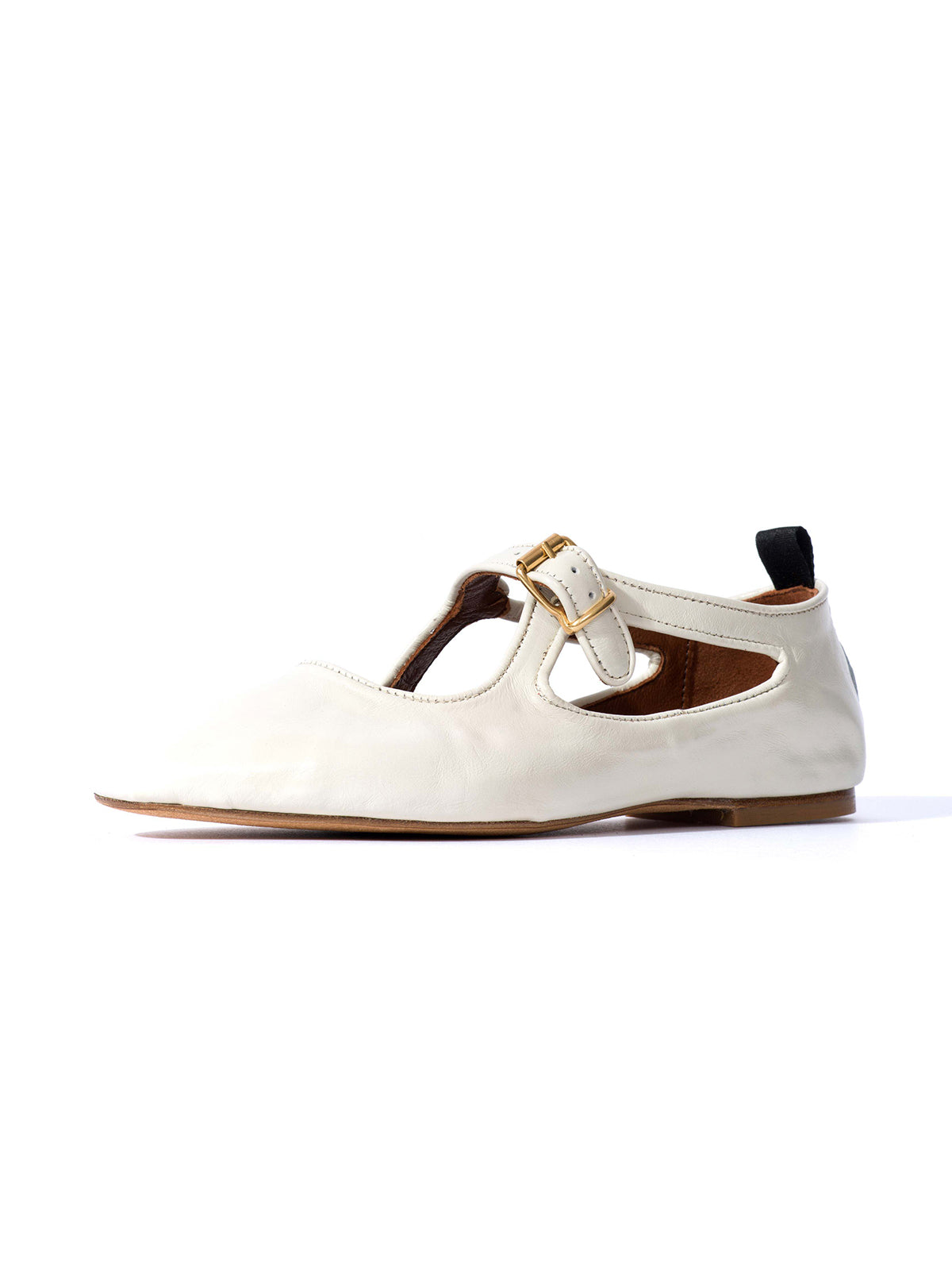 Square-Toe Buckle Strap Chic Flats - White