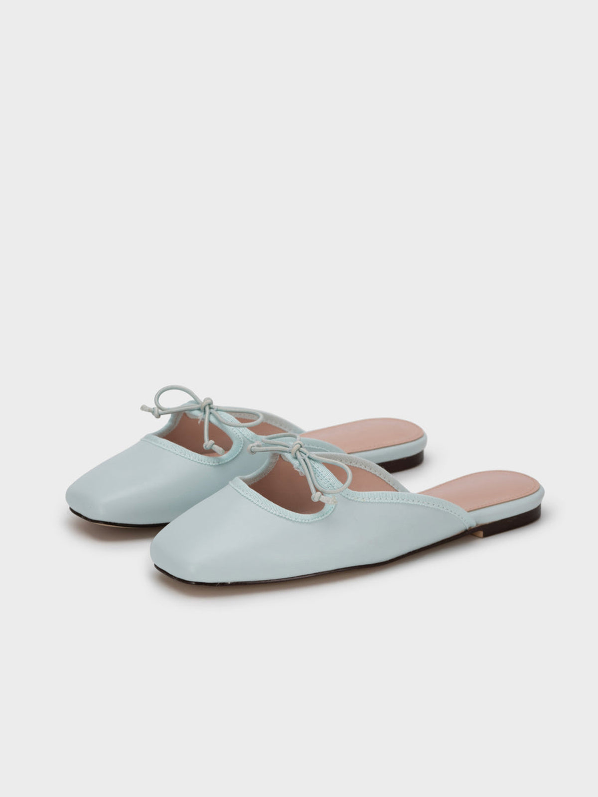 Light Blue Square-Toe Slip-On Bow Mule Flats