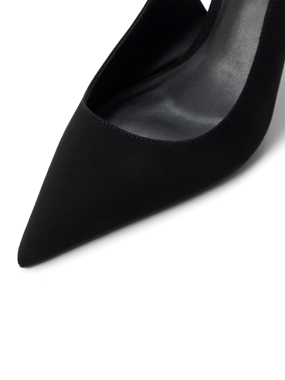 Black Faux Suede Pointed-Toe Classic Kitten Heels With Slingback