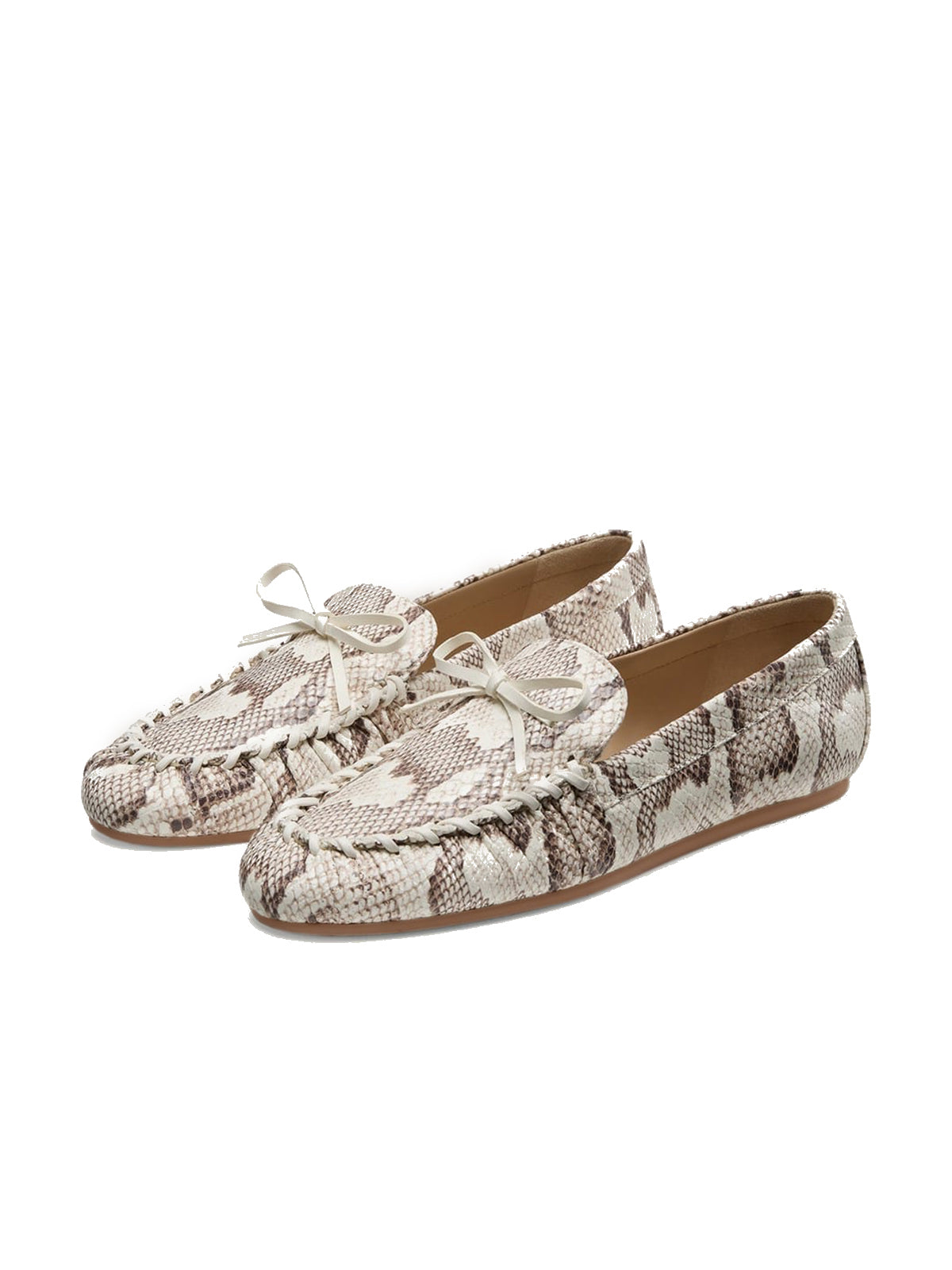 Snakeskin Print Round-Toe Front Bow Slip-On Chic Flats