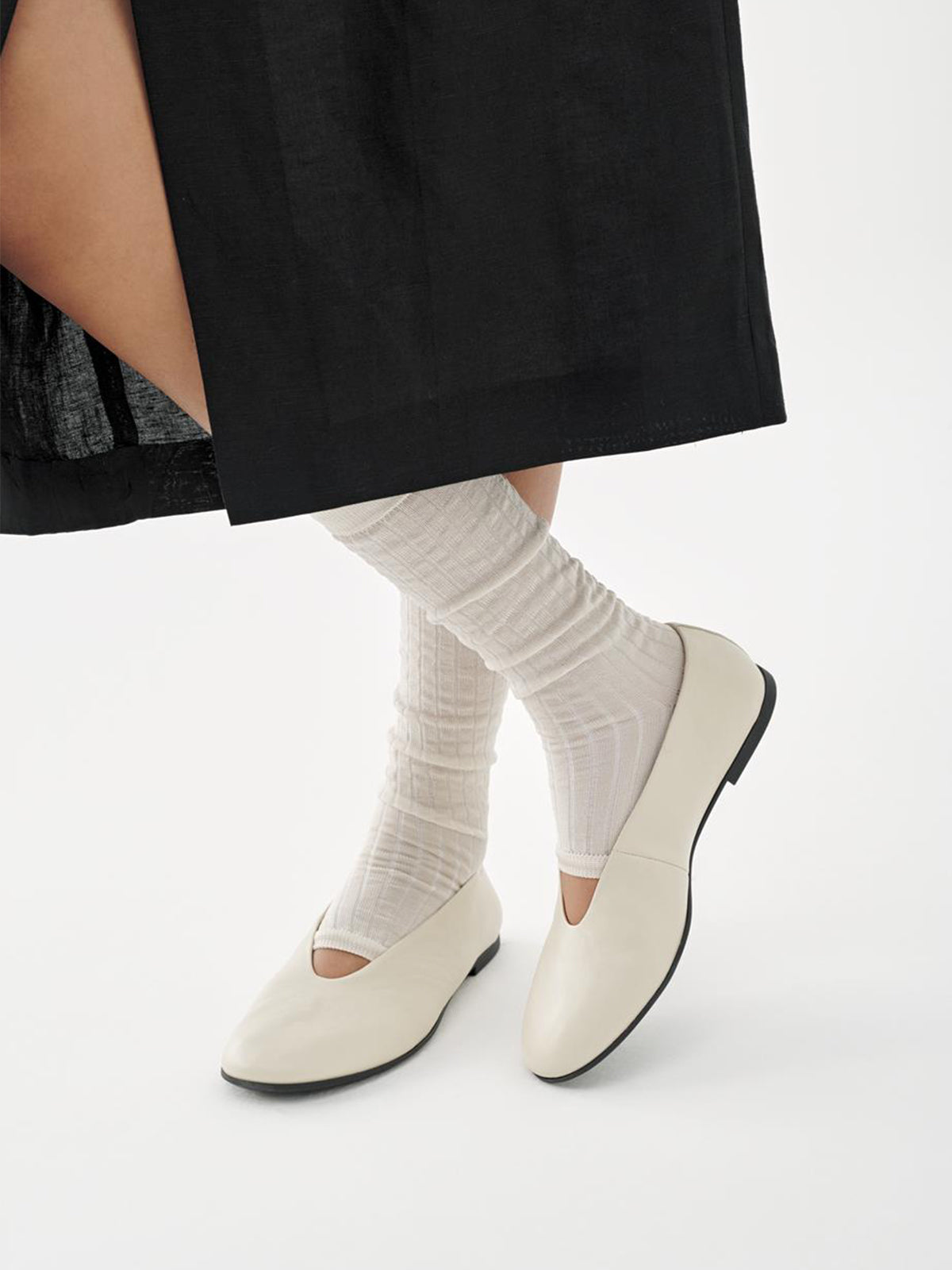 Beige Round-Toe Stylish Ballet Simple Flats